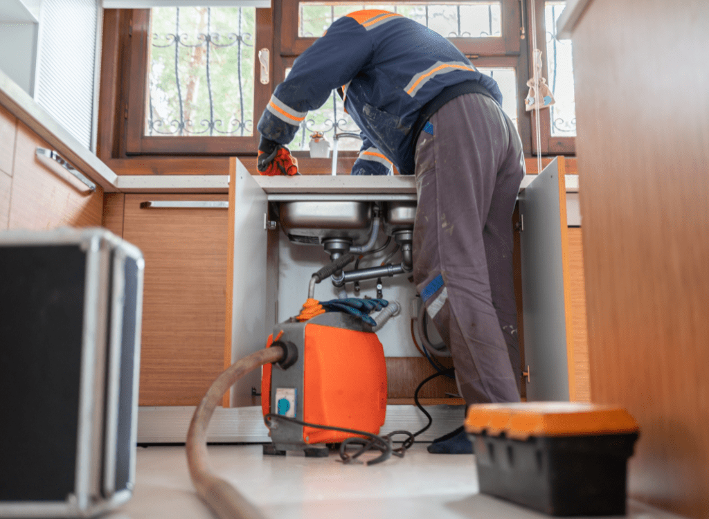 Emergency Plumber Clearing Out A Clogged Plumbing Line For A plumbing Emergency